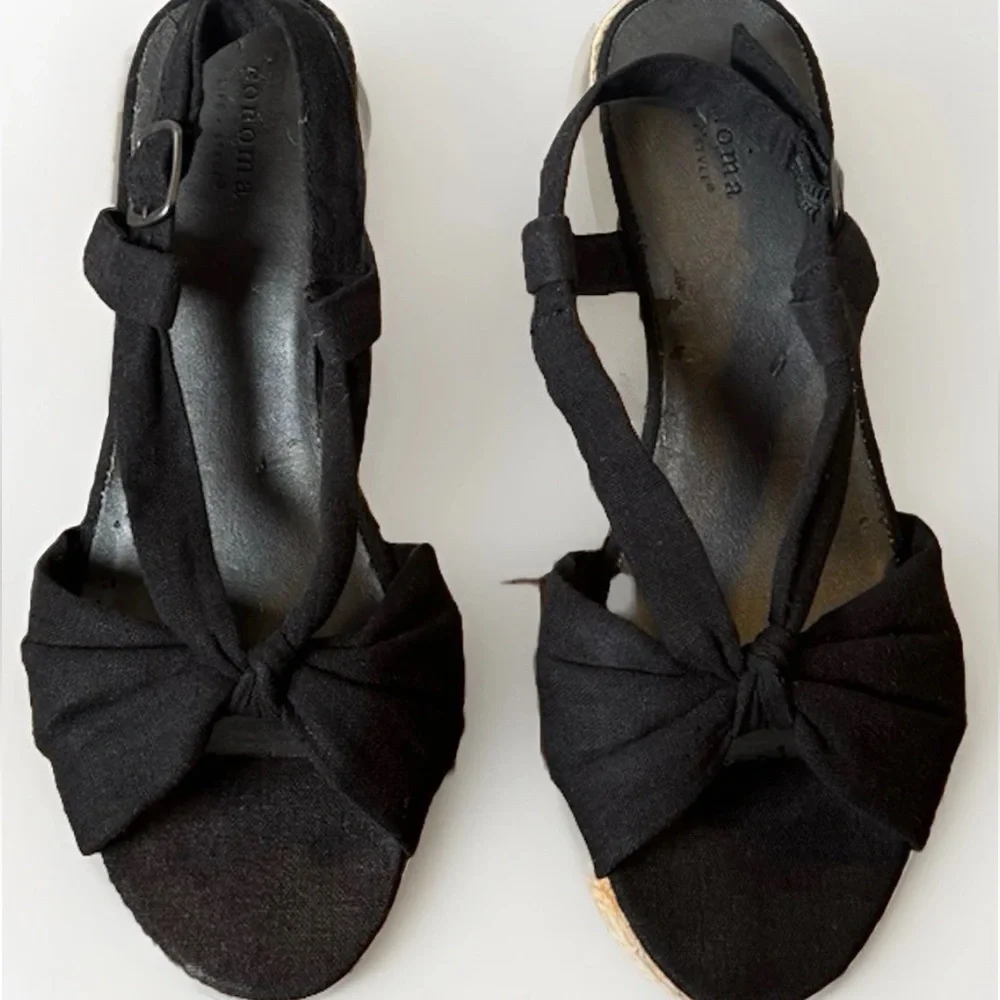 (9.5) SONOMA Black Canvas Espadrille Slingback Sandals with Knotted Strap